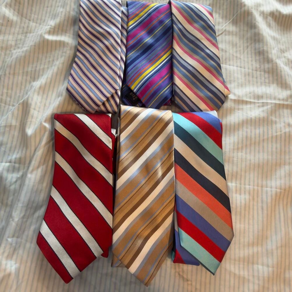 Paul Fredrick Lot of 6 Men's Striped 100% Silk Neckties #preppy #formalwear